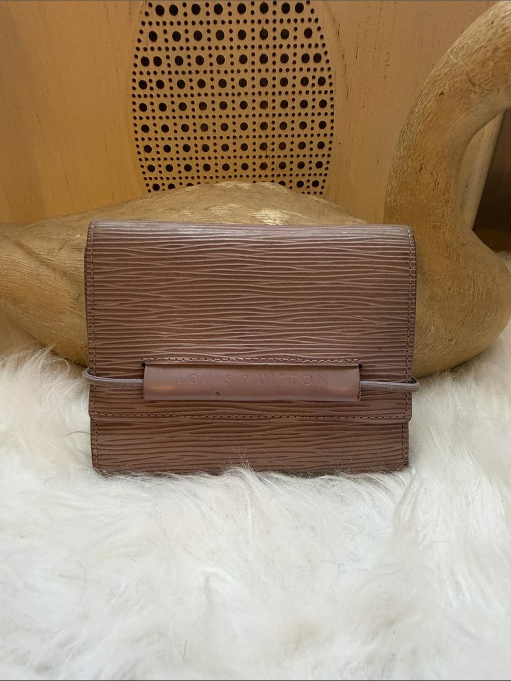 Louis Vuitton Brown Epi Leather Compact Wallet with Elastic Strap lavender tone